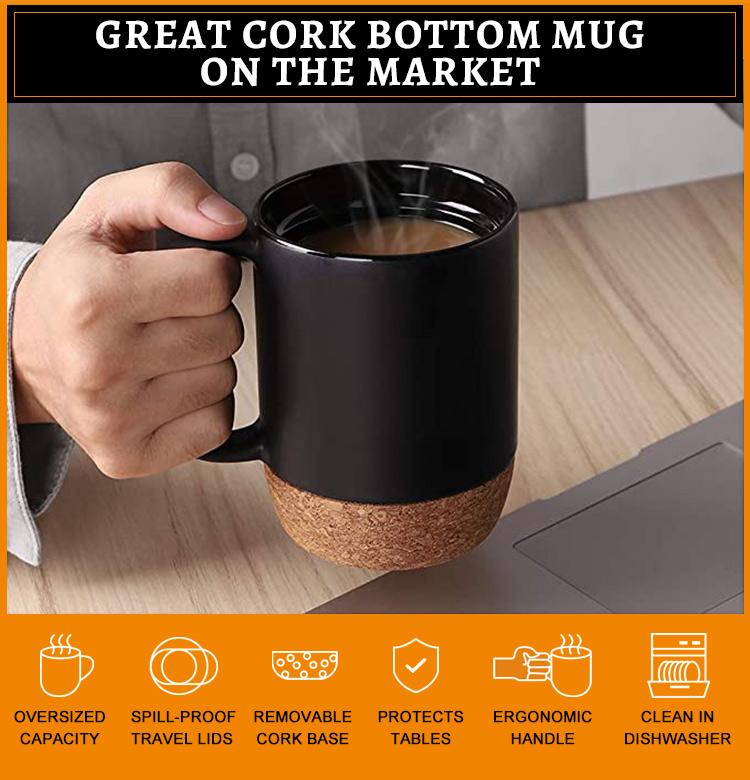 Customized Logo Creative 15 Oz 450 Ml Gift Office Home Indoor Milk Coffee Tea Cup Ceramic Cup With Cork Bottom Base And Sliding Cover