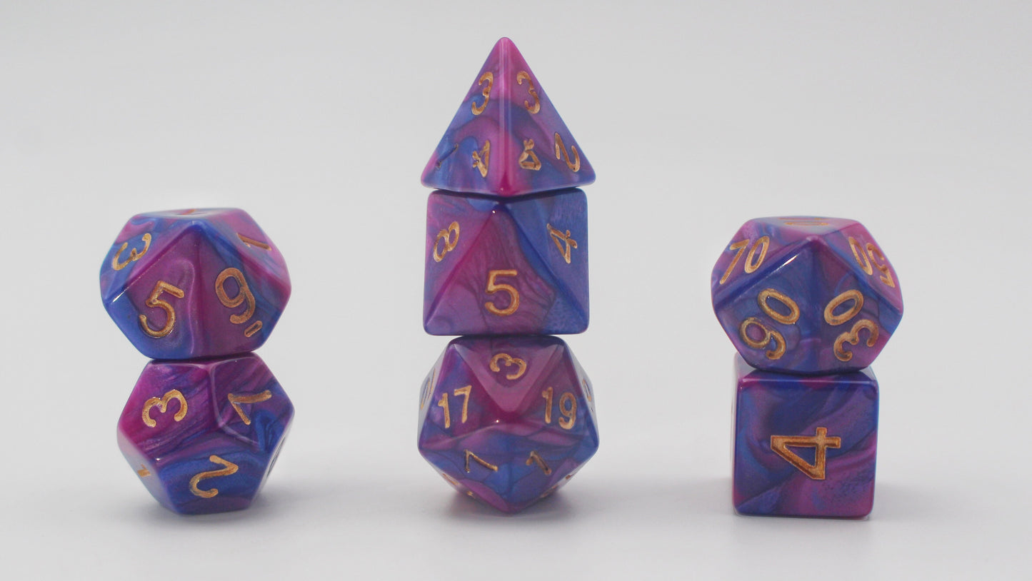 Purple And Blue Swirl Mixed Color Polyhedron DND RPG Board Game Dice Suit