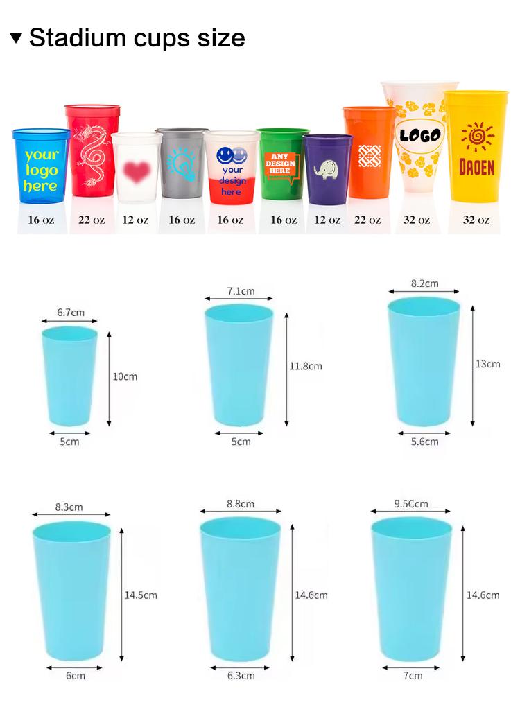 Football Game Use Low Price Custom Logo Plastic Cup Durable Environmental Protection 12 Oz 16 Oz 24 Oz 32 Oz Stadium Cup