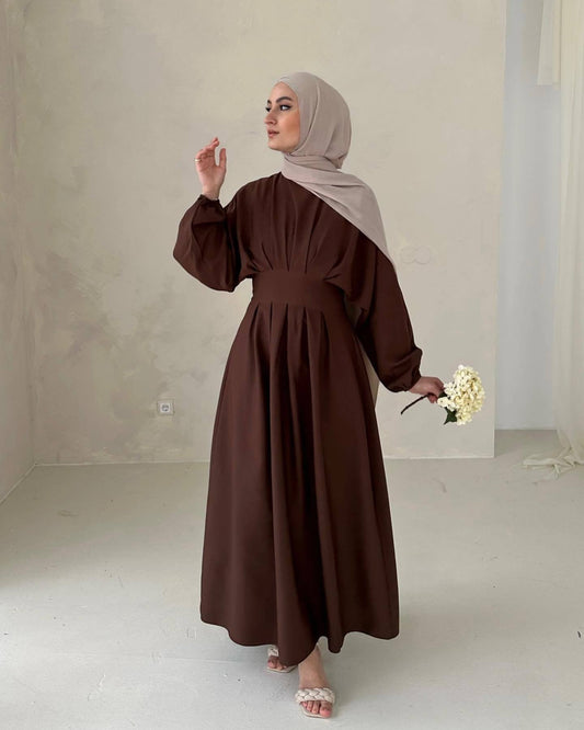 2024 New Wholesale Solid Color Simple Moderate Dress Long Sleeve Islamic Clothing Women's Clothing