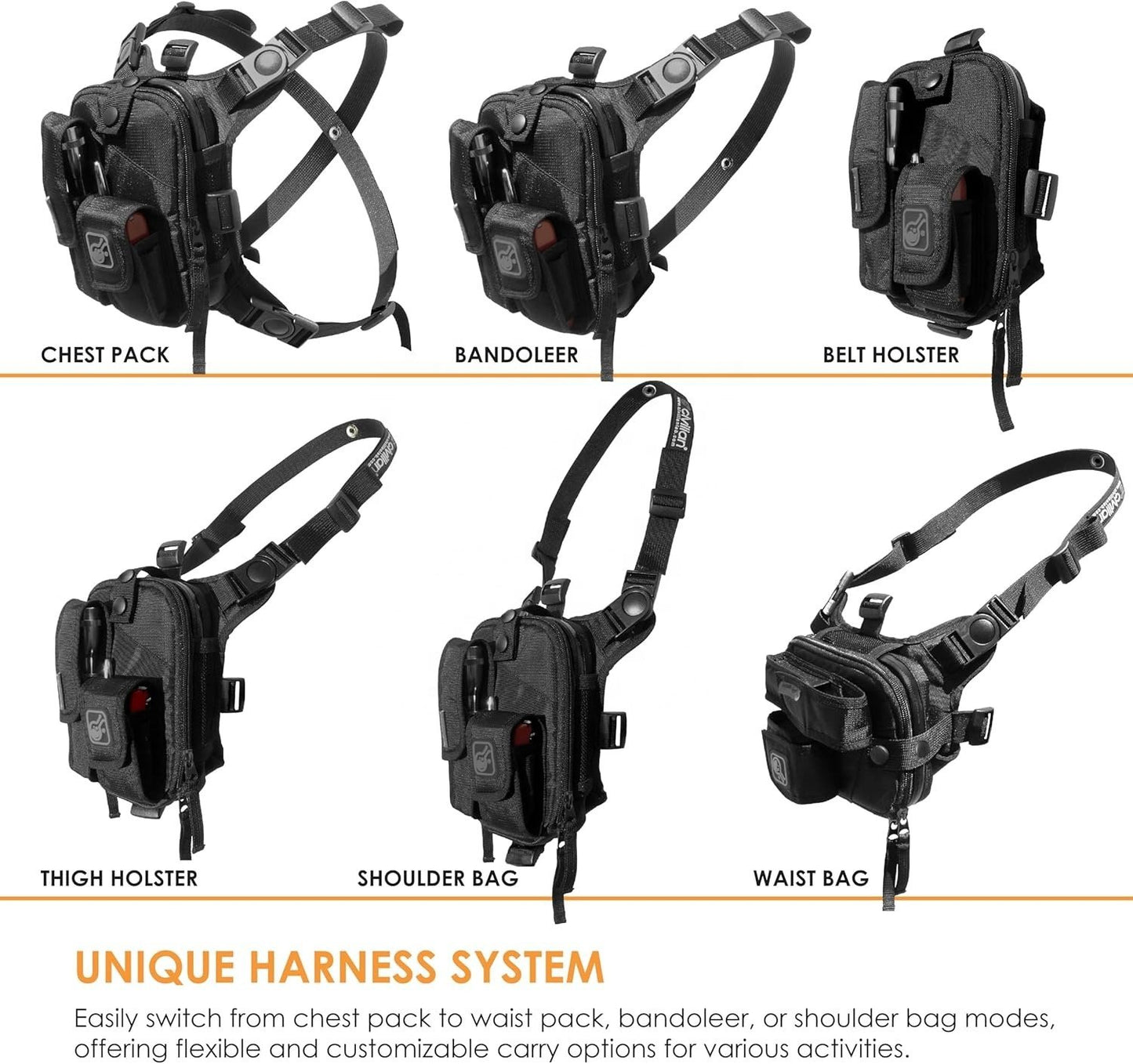 Custom Waterproof Tool Shoulder Bag Vest Backpack Travel Multi-configuration Men's Tactical Chest Bag