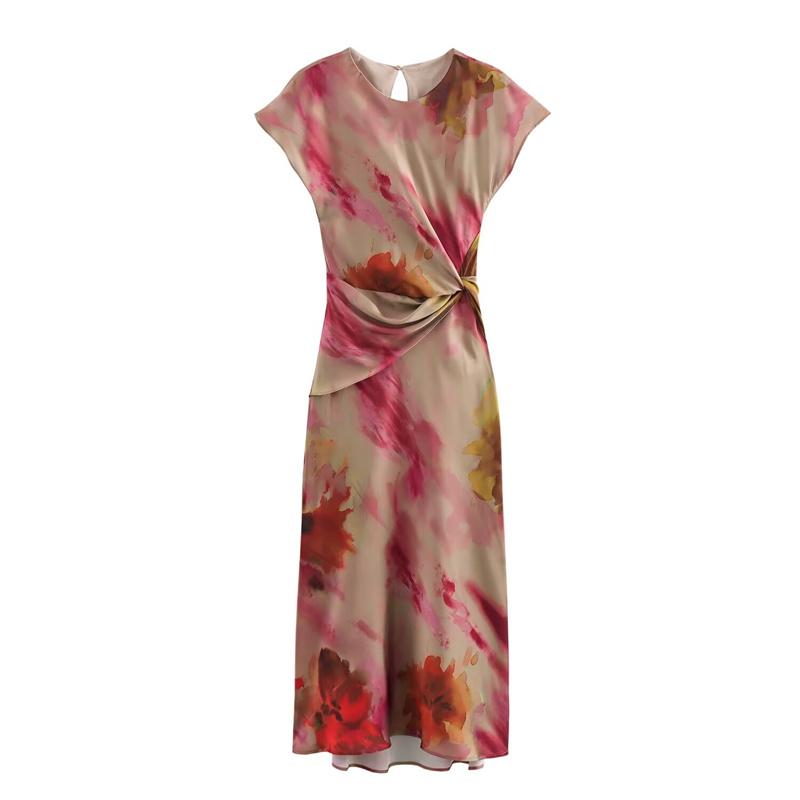 ZATRHMBM Autumn Women's Printed Long Dress 2024 New Fashion Slim A- Line Dress Elegant Women's Evening Dress