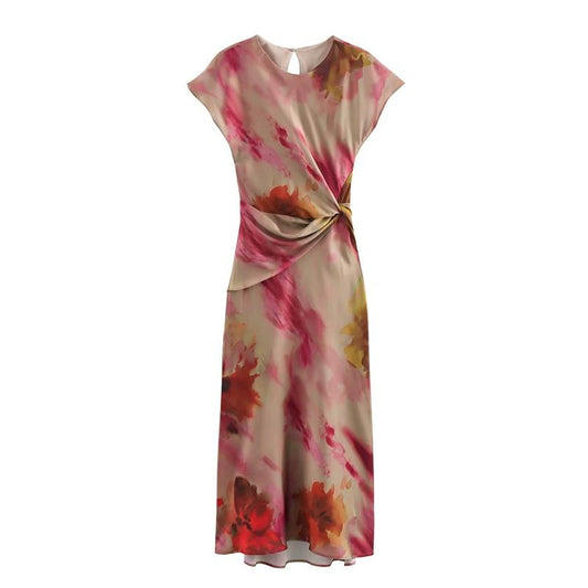 ZATRHMBM Autumn Women's Printed Long Dress 2024 New Fashion Slim A- Line Dress Elegant Women's Evening Dress