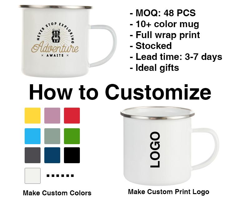PYD Life 2022 Logo Printing Custom Sublimation Enamel Mug Steel Camping White Coffee Metal Enamel Cup