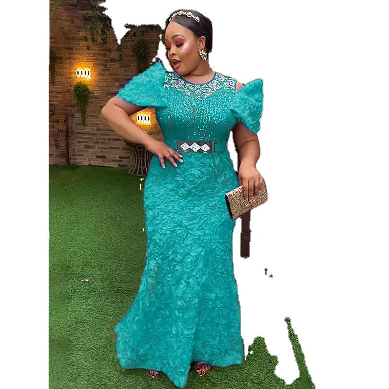 2024 African Clothing Plus Size Women's Evening Dress African Luxury Sequins Elegant Wedding Party Long Dress Ankara Clothing