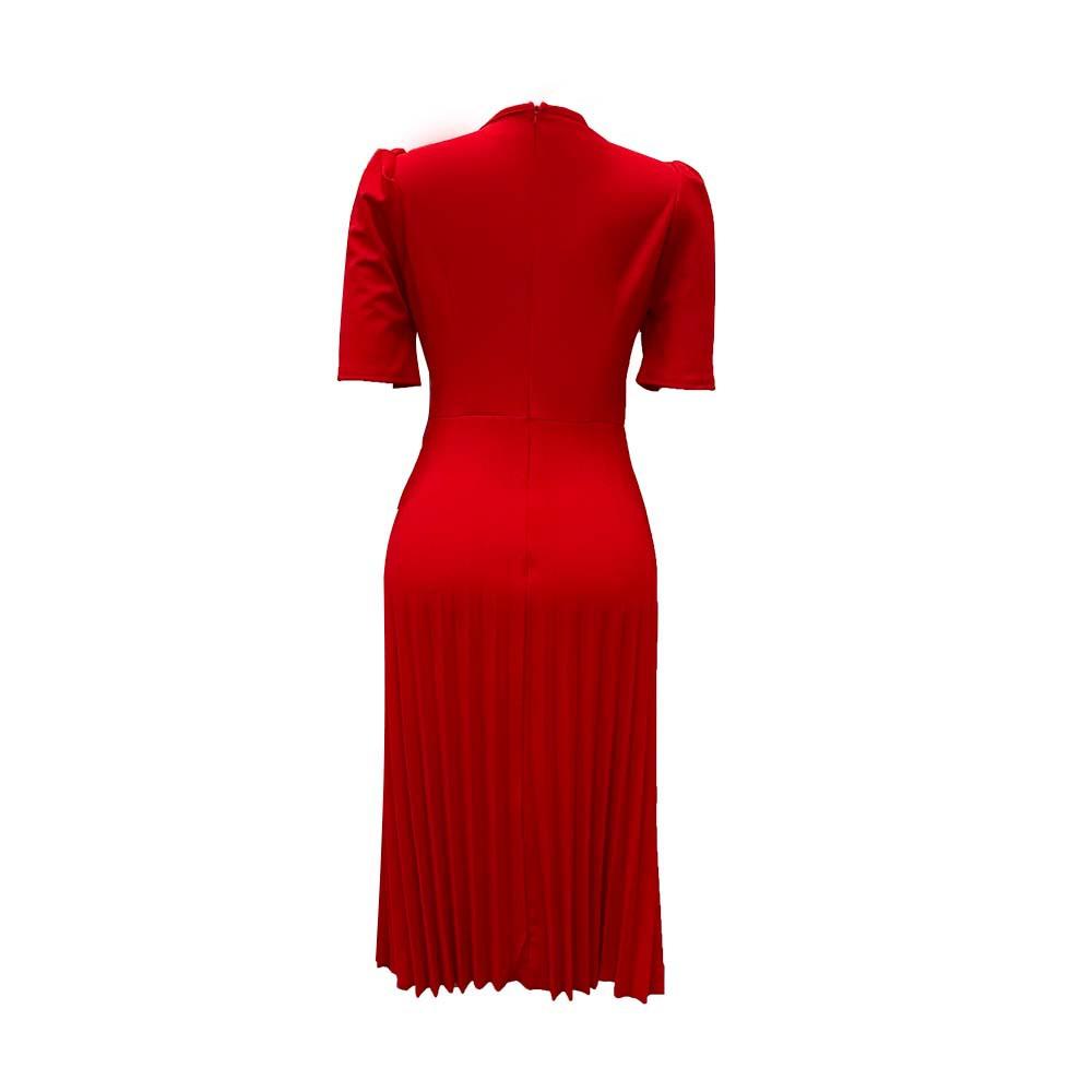 2023 New Plus Size Women's Summer New Short Sleeve Pleated Solid Color Plus Size Dress Women's Elegant