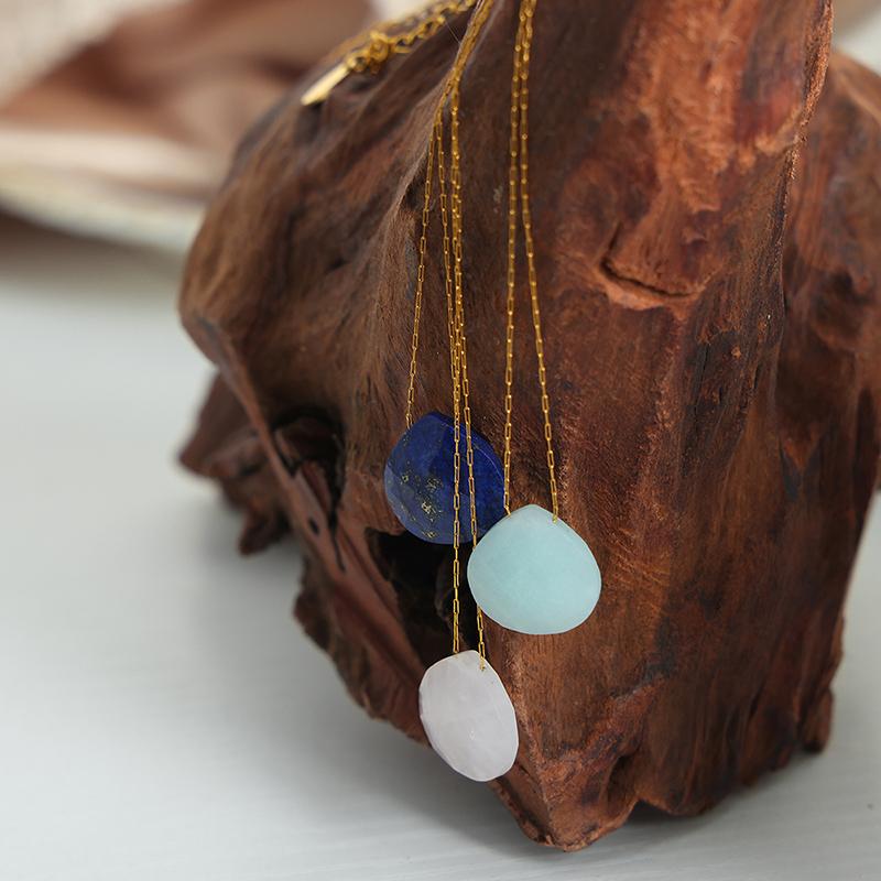 Elegant Personality Fashion Natural Stone Stainless Steel Gold Plated Pendant Necklace