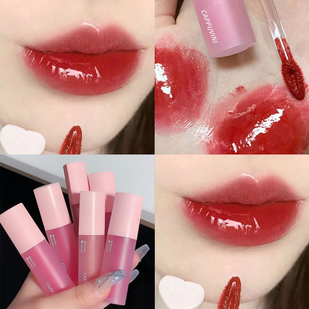 High Coloring Cute Lip Gloss 6-piece Set Heart-shaped Pink Lip Gloss Vivid Juicy Gloss Finishing Cappuvini Mirror Moisturizing Glaze Color