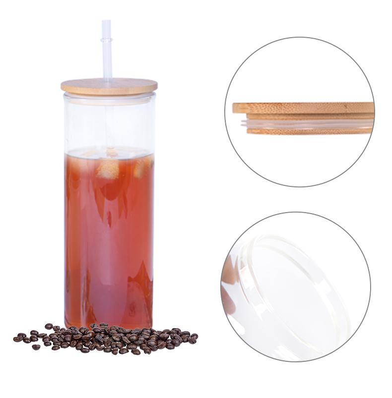 US Warehouse 12 Oz 16 Oz 20 Oz 25 Oz 16 Oz Straight Clear Frosted Water Bottle Sublimation Glass Jar Wooden Lid Tumbler Cup