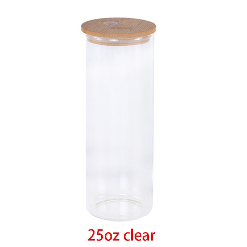 US Warehouse 12 Oz 16 Oz 20 Oz 25 Oz 16 Oz Straight Clear Frosted Water Bottle Sublimation Glass Jar Wooden Lid Tumbler Cup