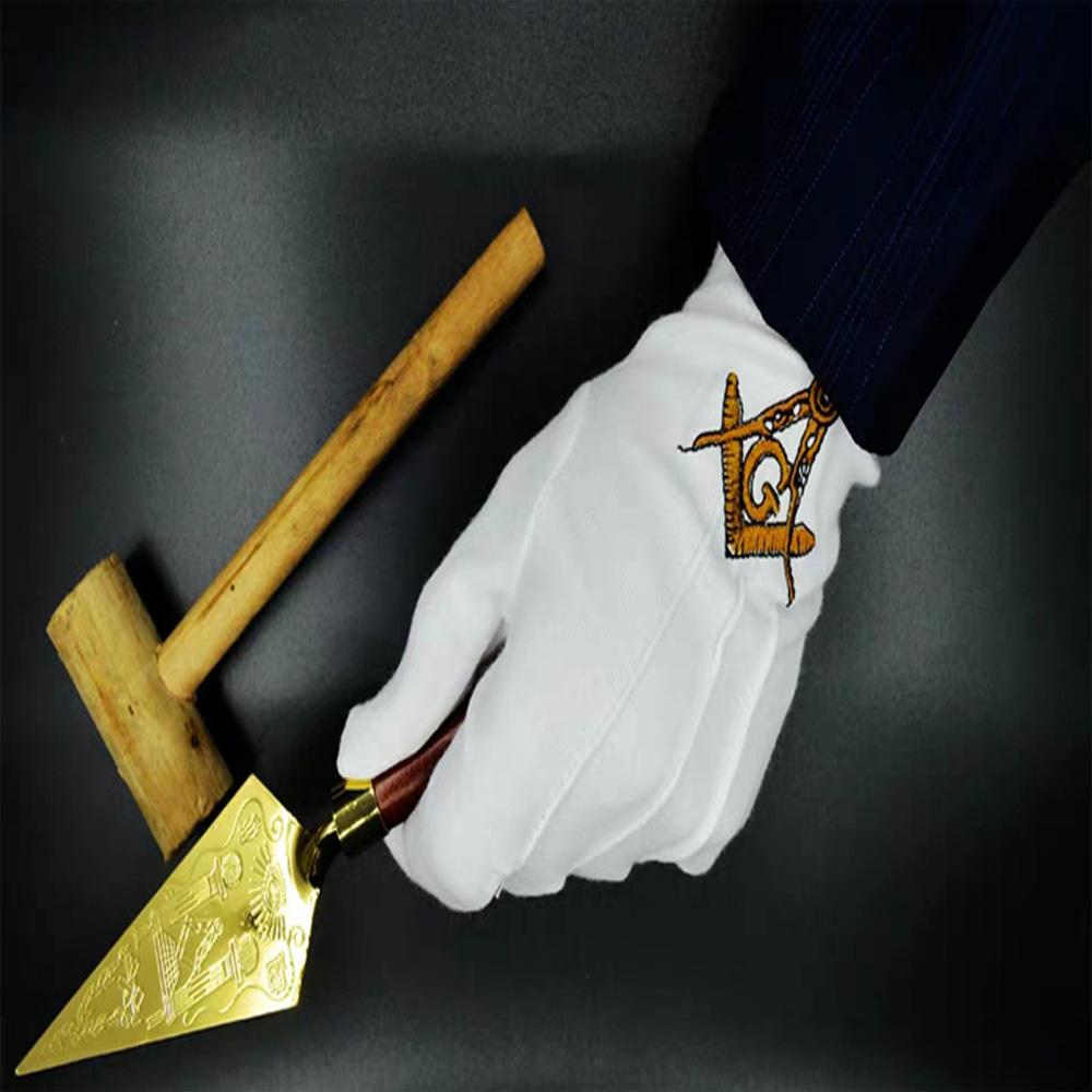 Wholesale Custom Menswear Church Masonic Embroidery White Cotton Masonic Masonic Riggilla Hand Gloves High Quality Women