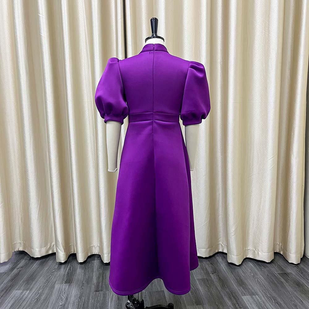 D235 Latest Design Summer Banquet Dress Women Elegant Solid Color Bow Short Sleeve Party Dress Evening Dress