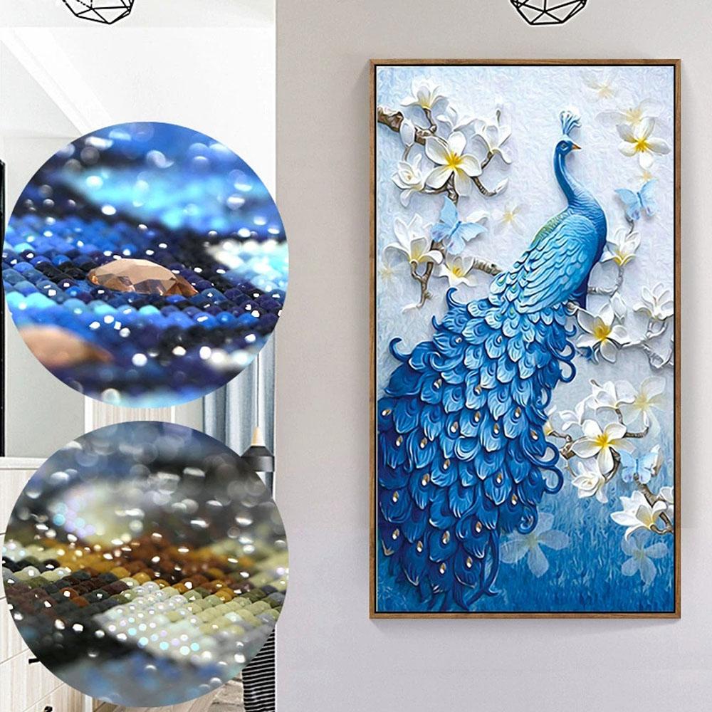 Handmade Decorative Painting Suit Custom Canvas Peacock Round 5d Crystal Diamond Painting