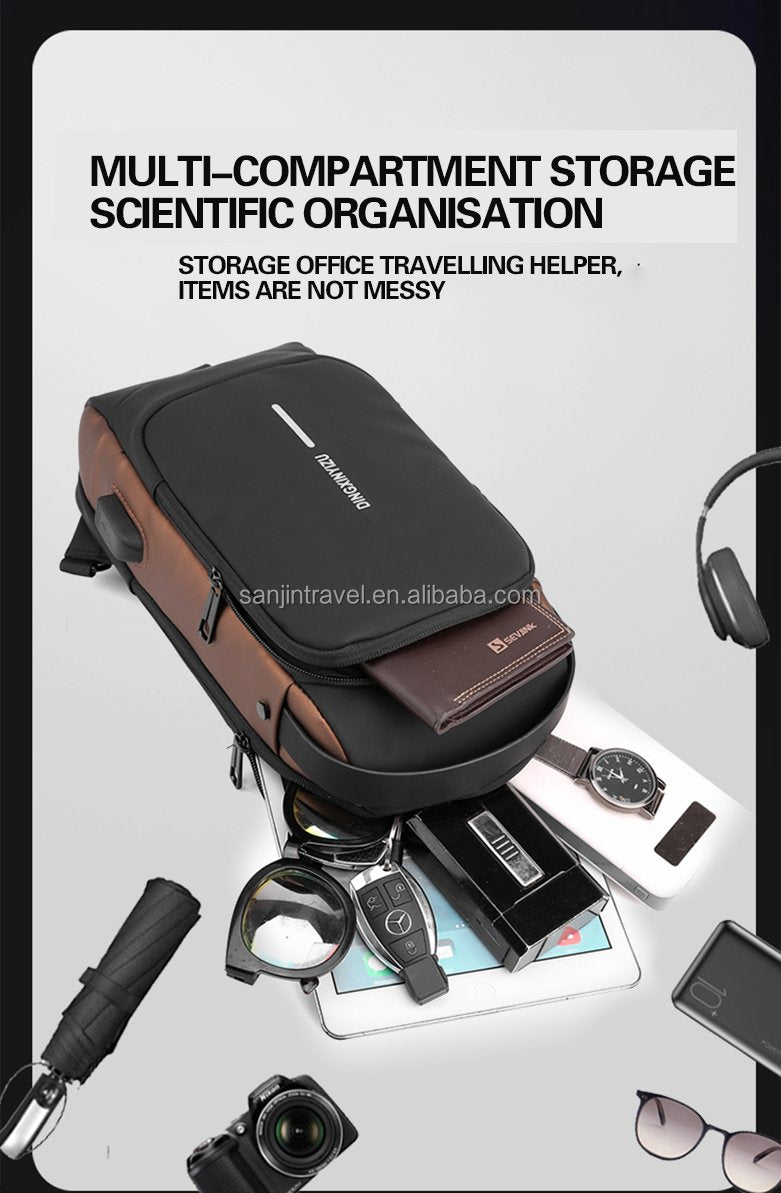 Fashion Anti-theft Men's Chest Bag Waterproof USB Charging Multi-function Shoulder Bag With Anti-theft Lock Universal PU Leather