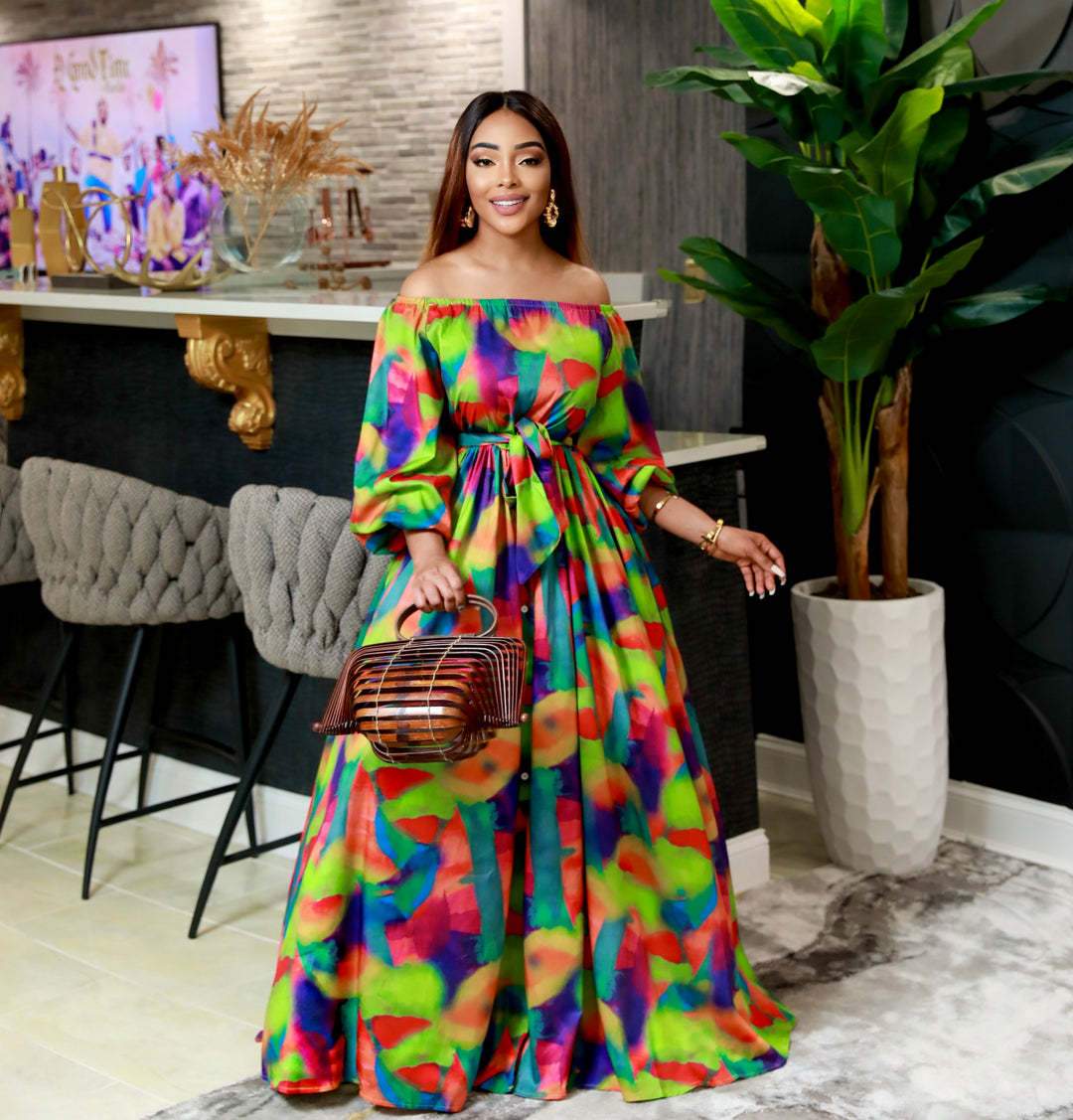 Textile Fashion Women Long Summer Single Shoulder Floral Dress Women Casual Dress Women Maxi Dress