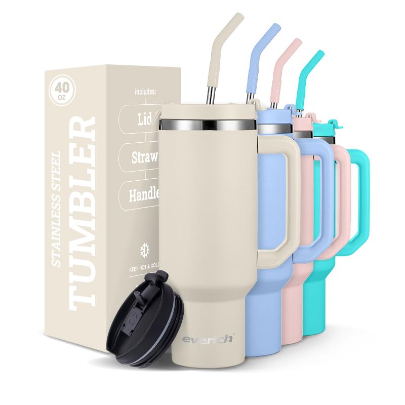 Lead-free 40 Oz Tumbler With Handle And Straw Cup Holder Friendly Dishwasher Safe Oversized Insulated Tumbler