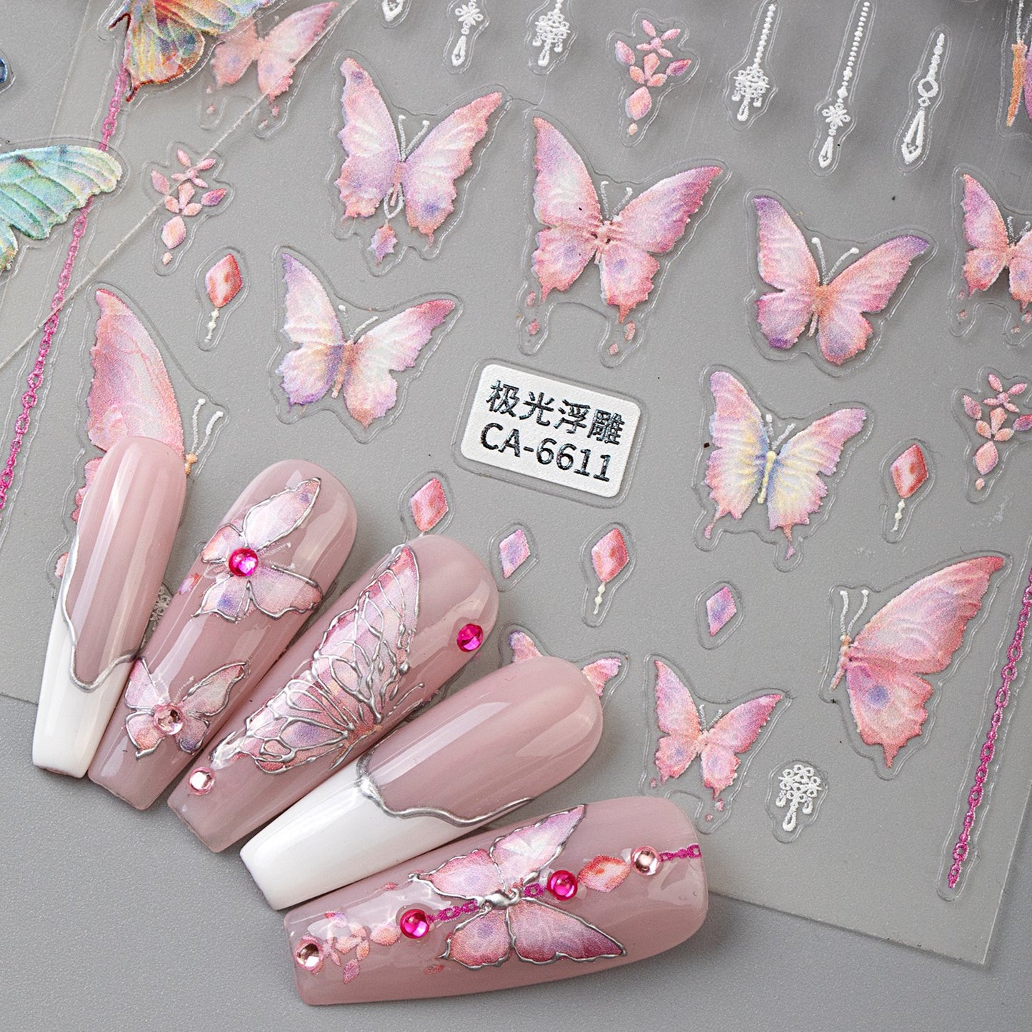 Honey Girl Hot Sell Adhesive Pink Blue Butterfly Nail Art 3D Decal Sticker