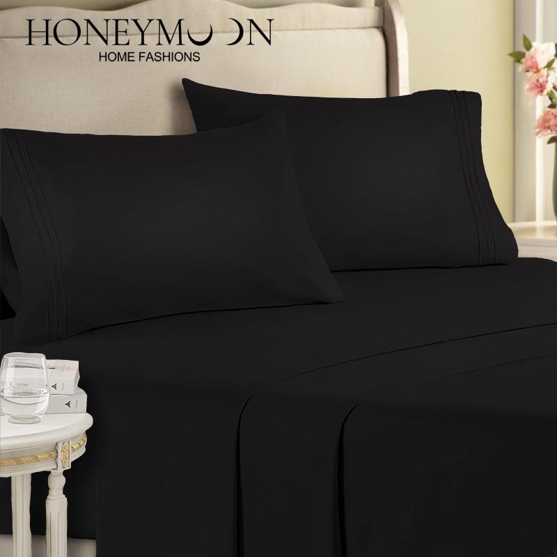 Honeymoon Wholesale Microfiber Lightweight Bedding Embroidery 4 Piece Set Bed Sheet Pillowcase Home Furnishings