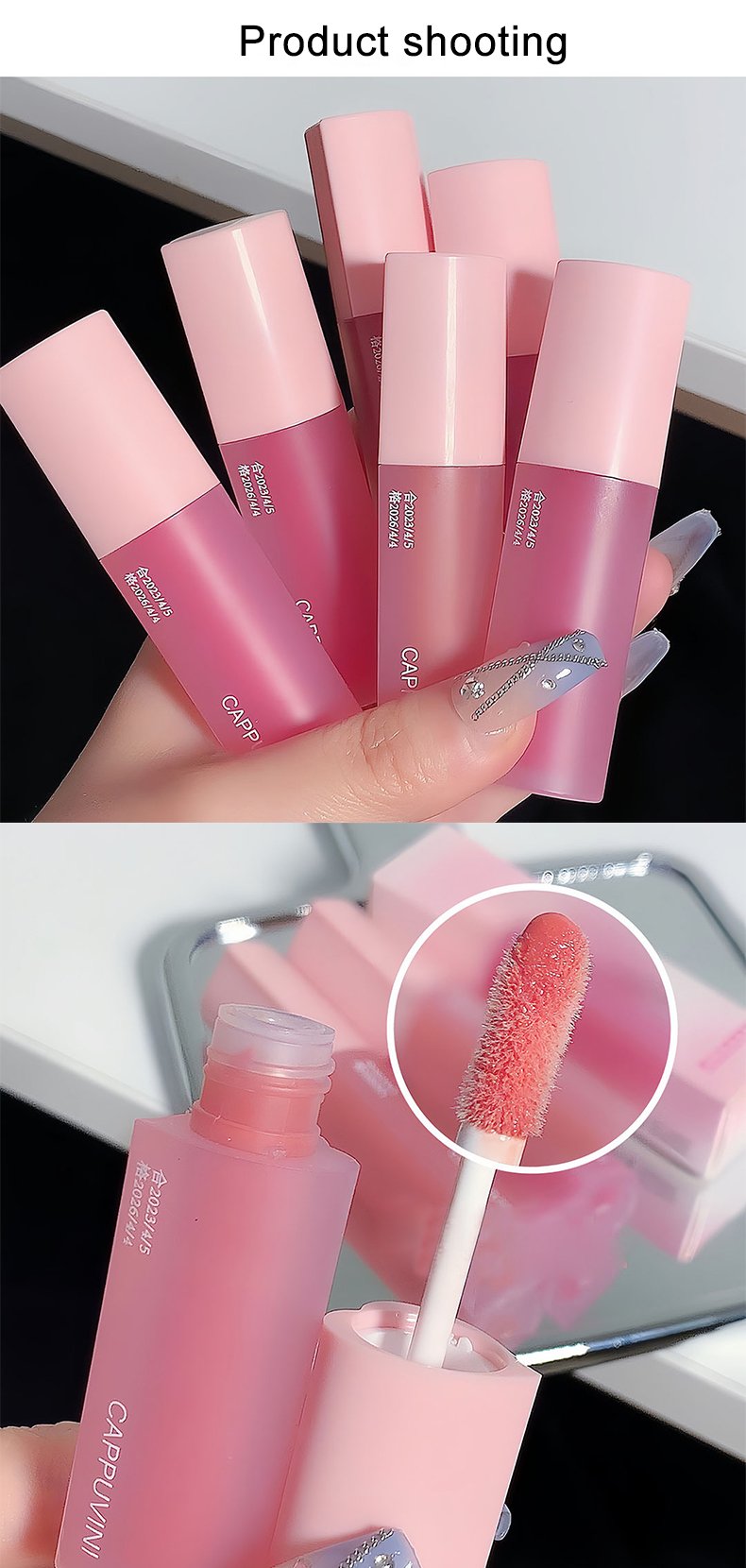 High Coloring Cute Lip Gloss 6-piece Set Heart-shaped Pink Lip Gloss Vivid Juicy Gloss Finishing Cappuvini Mirror Moisturizing Glaze Color