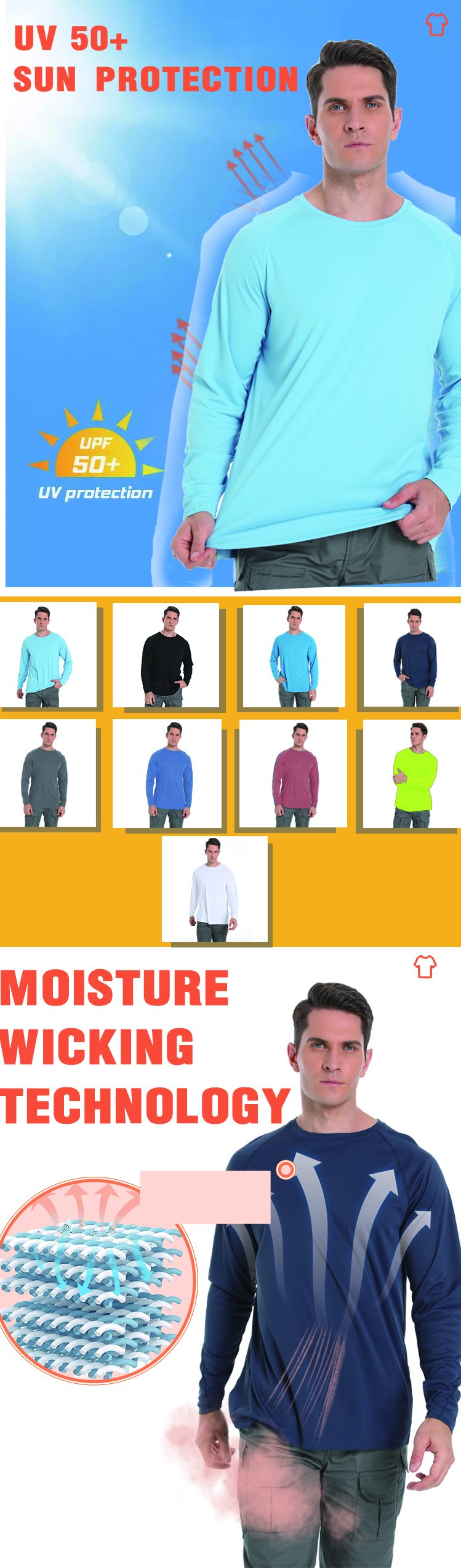 US Size In Stock Blank Wicking Breathable Upf50 Men's Performance Long Sleeve Fishing Shirt