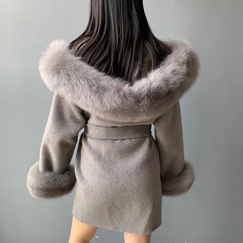 New Design Winter Women Belt Double Sided 100% Wool Windbreaker Plus Size