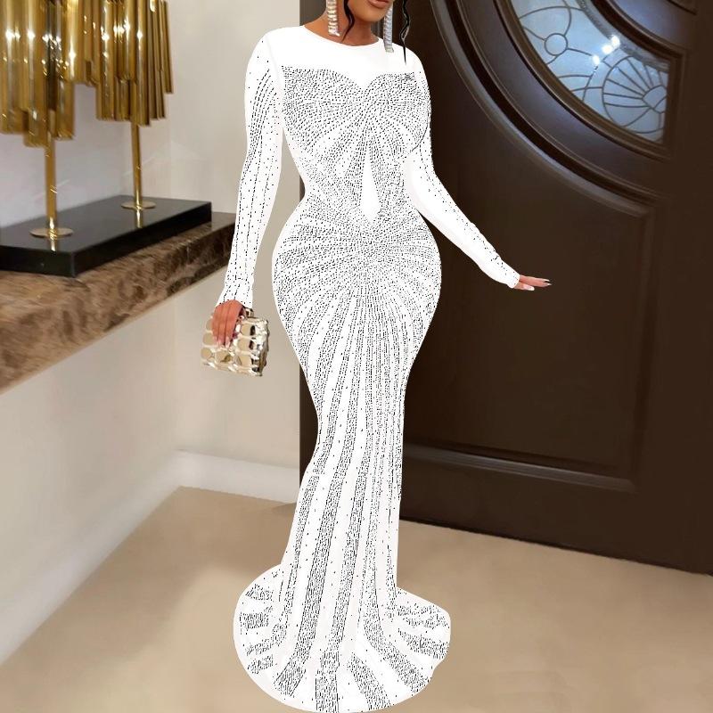 Elegant Long Women 2024 Women Cocktail Dress Elegant Rhinestone Dress High Quality