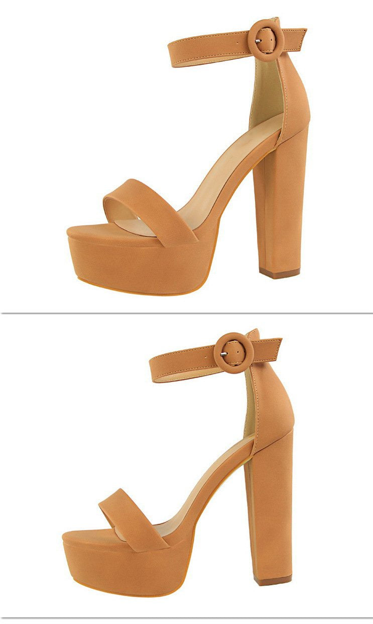 Busy Girl DS3007 Fashion Thick Heel Suede Open Toe Single Strap Sexual Shoes Women Thick Sole Sandals