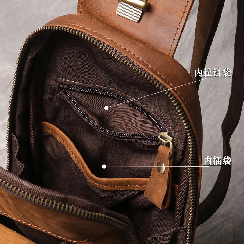 New Crazy Horse Show Leather Chest Bag Retro Genuine Leather Men's Bag Retro Casual Shoulder Bag Suitable For 7.9-inch IPad