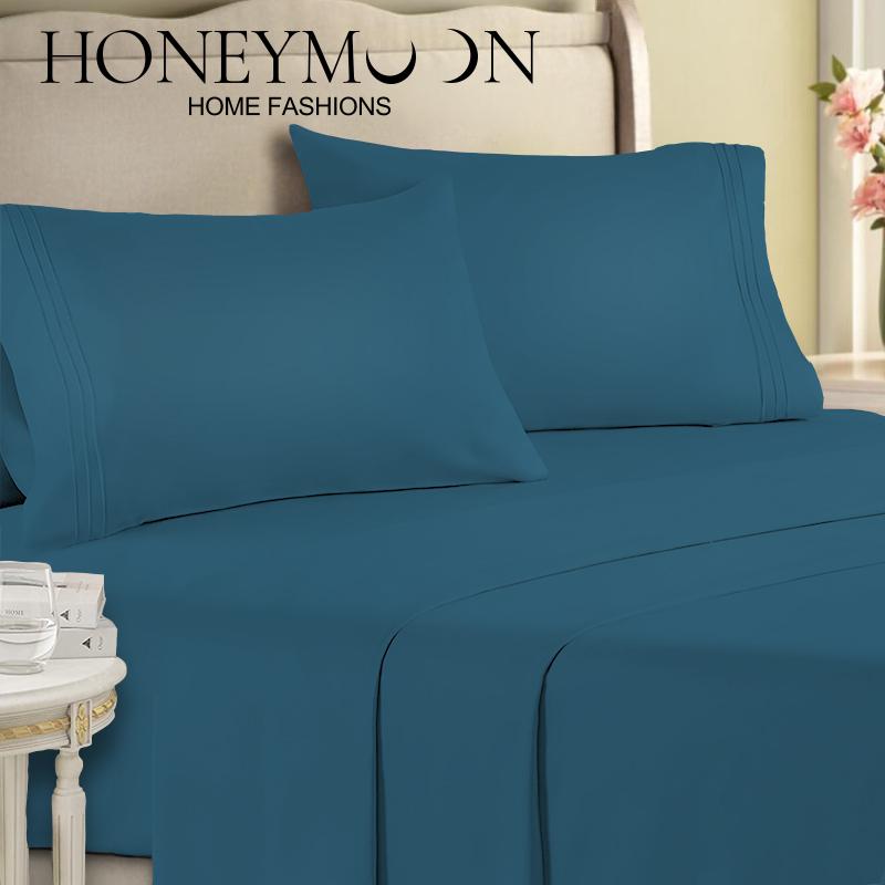 Honeymoon Wholesale Microfiber Lightweight Bedding Embroidery 4 Piece Set Bed Sheet Pillowcase Home Furnishings