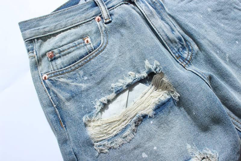 New Tear Damaged Old Denim Shorts Men's Hole Denim Shorts Blue Men's Hip Hop Fashion Casual Jeans Short