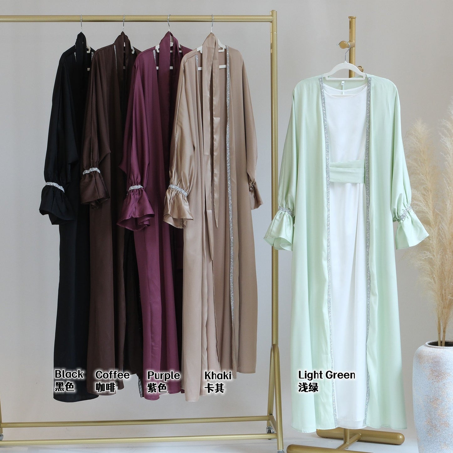 2023 New Design Eid Fitr Dubai Islamic Elegant Luxury Modest Abaya Women Muslim Dress Turkey Slide Dress Diamond Satin Silk