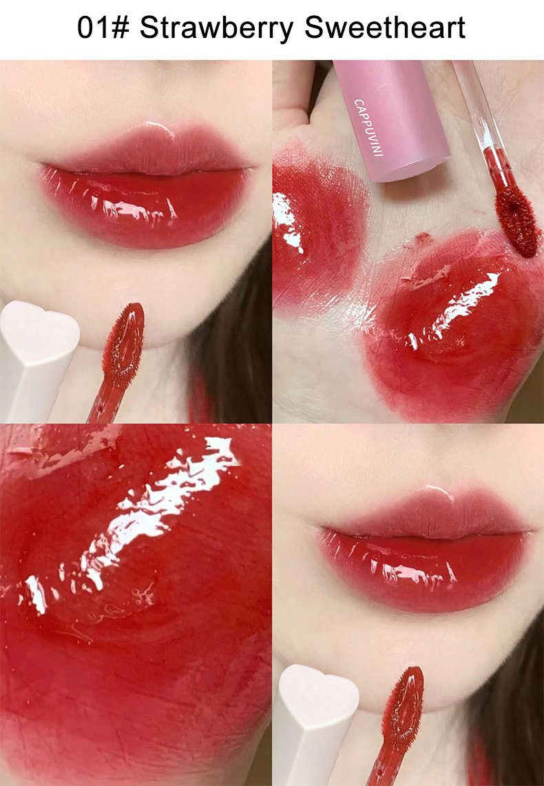 High Coloring Cute Lip Gloss 6-piece Set Heart-shaped Pink Lip Gloss Vivid Juicy Gloss Finishing Cappuvini Mirror Moisturizing Glaze Color