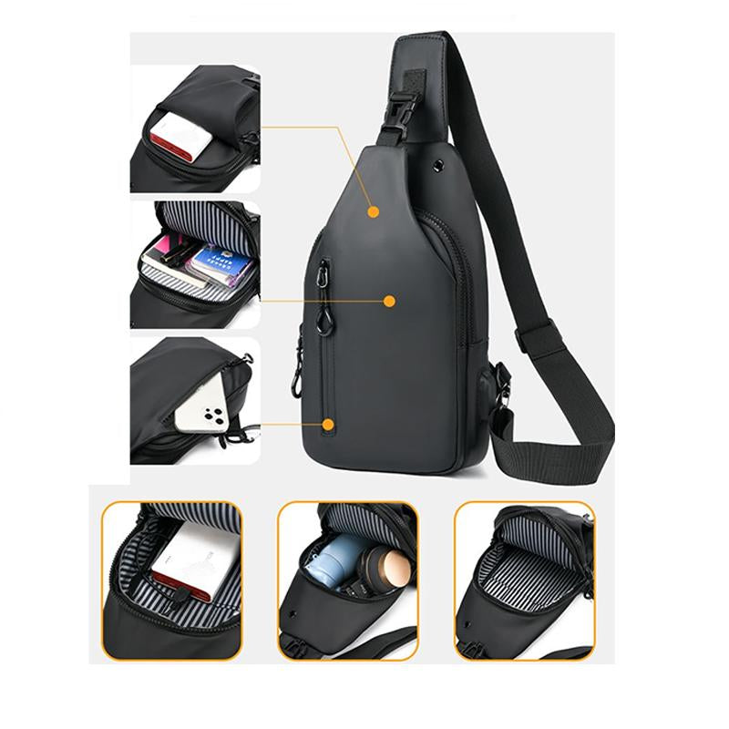 Fashion Outdoor Large Capacity Waterproof USB Charging Port Men Chest Bag Messenger Bag Wholesaler Manufacturer New Design