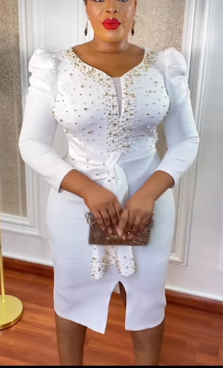 Women's Autumn Pleated Evening Dress Plus Size Beaded Party Long Sleeve Dress Women's Stretch Dress Women's Elegant Women