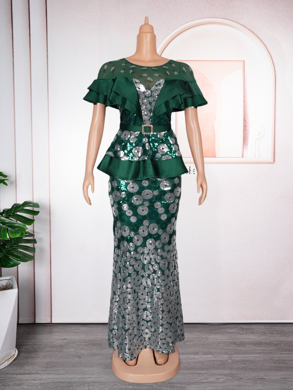 2024 New Sequins Dress European And American Cross-border Foreign Trade Best Selling African Women's Wear Plus Size Dress