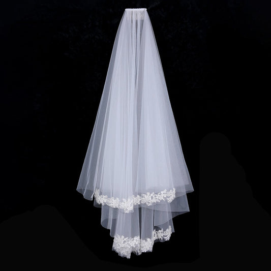 Charming Two-Layer Soft Wedding Accessories White Lace Bridal Tulle Veil With Comb