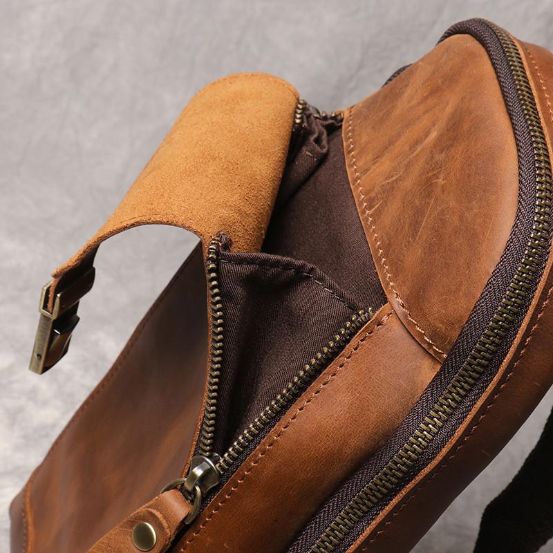New Crazy Horse Show Leather Chest Bag Retro Genuine Leather Men's Bag Retro Casual Shoulder Bag Suitable For 7.9-inch IPad