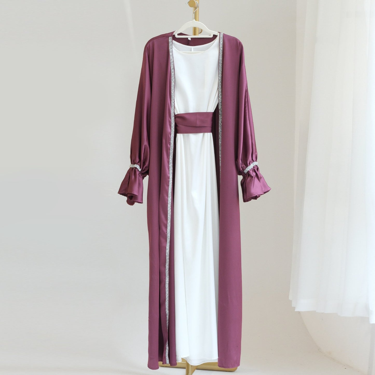 2023 New Design Eid Fitr Dubai Islamic Elegant Luxury Modest Abaya Women Muslim Dress Turkey Slide Dress Diamond Satin Silk