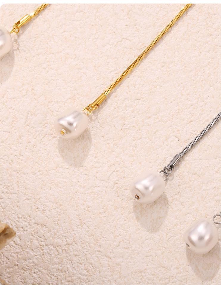 Stainless Steel Simple Long Tassel Pearl Initial Necklace Adjustable Chain Sweater Necklace Party Daily