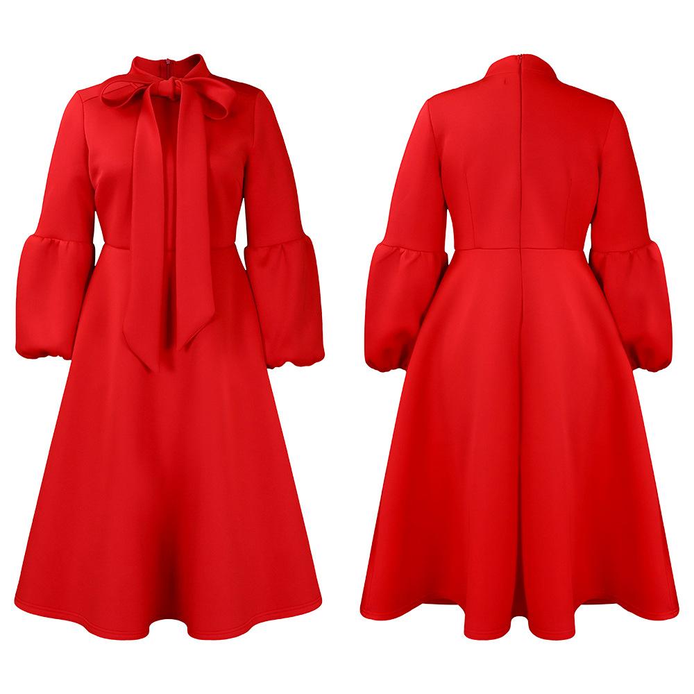 New Women's Elegant Elegant Women's Puff Cuff Large Skirt High Waist Women's Office Dress