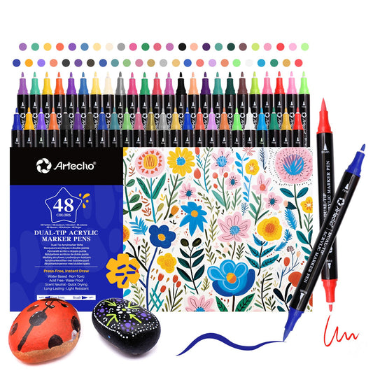 Artecho 48 Color Double Tip Acrylic Paint Pen Fine Tip And Brush Tip Acrylic Mark Pen Paint Set