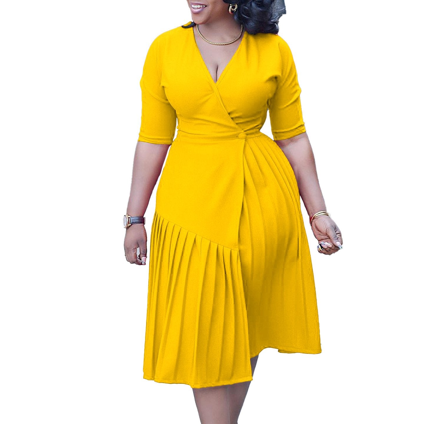 Latest Design Custom V-neck Waist Fashion Short Sleeve Pleated Irregular Tight Fashion Casual Dress