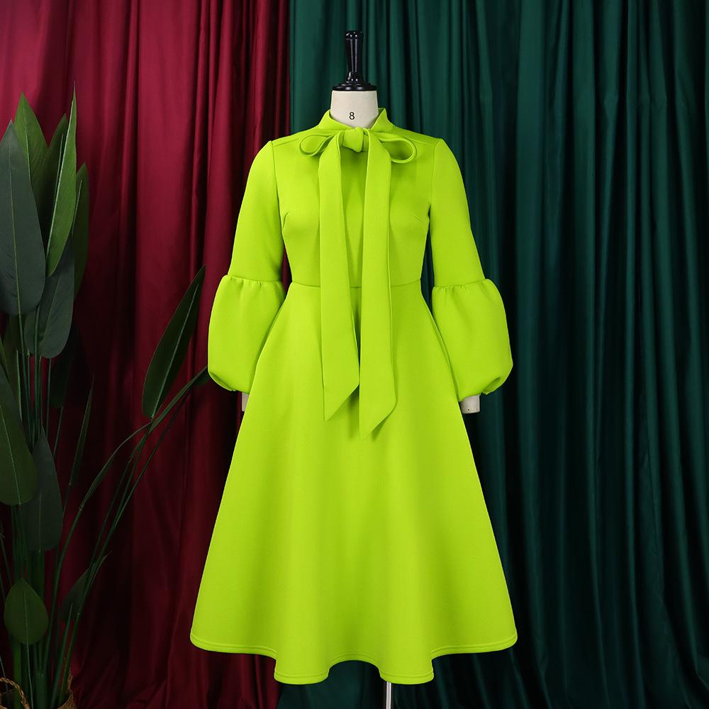 New Women's Elegant Elegant Women's Puff Cuff Large Skirt High Waist Women's Office Dress