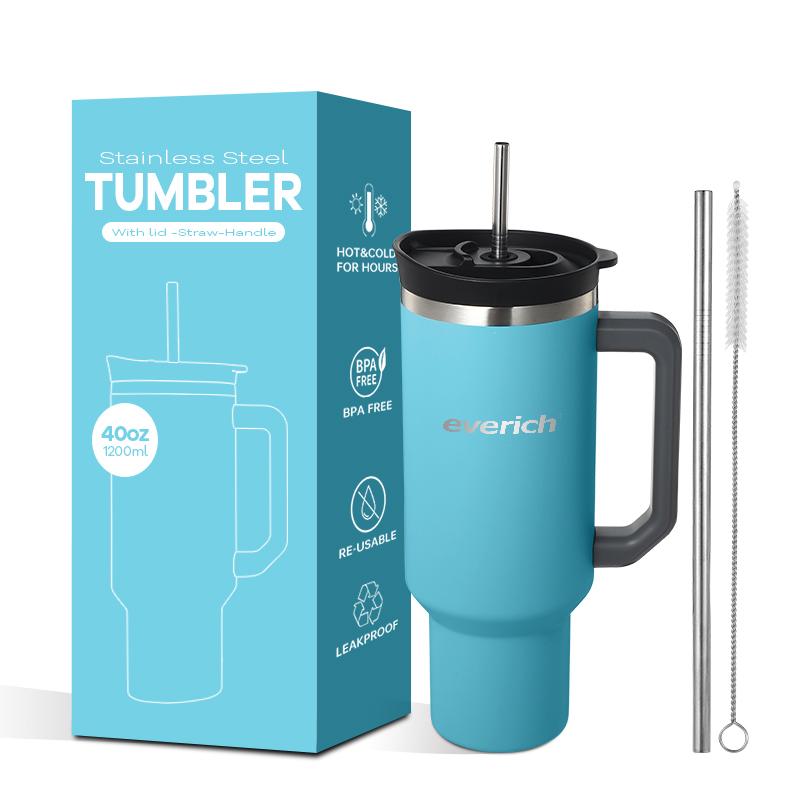 40 Oz Tumbler Double Wall 304 Stainless Steel Insulated Wide Mouth Car Tumbler Cup With New Handle And Straw Cover Vacuum Car Cup
