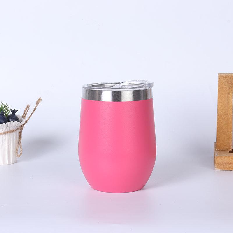 Custom Logo 12 Oz Travel Stainless Steel Insulated Powder Coated Sublimation Wine Egg Shaped Coffee Cup With Lid Wine Glass