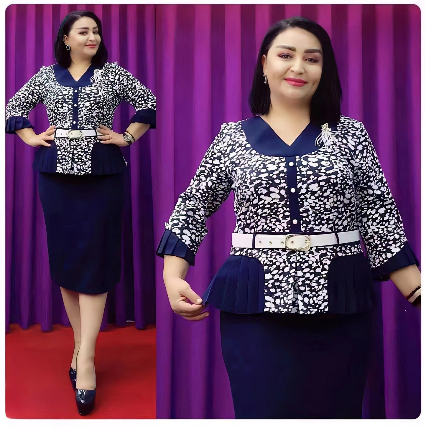 Mediocre Printed Floral OL Office Dress African New Fashion Style Super Elegant Plus Size Women's Clothing K0358