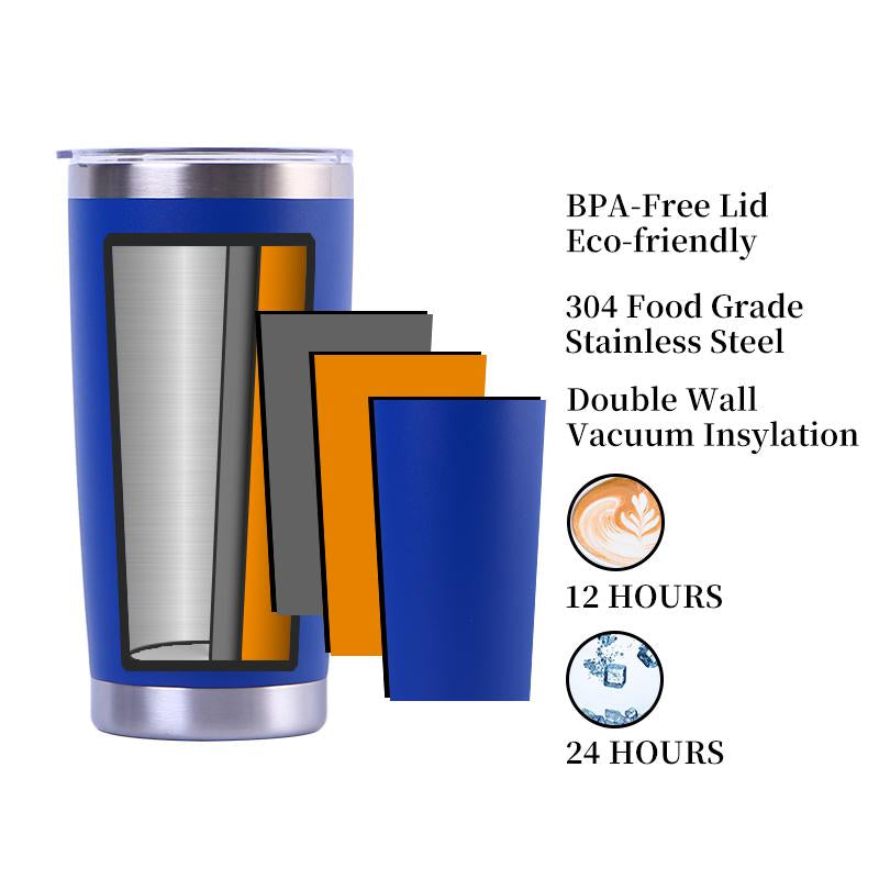 Custom Logo Powder Coated Metal Cup Double Wall Vacuum Insulated Stainless Steel 20 Oz 30 Oz Car Tumbler Cup Travel Coffee Mug