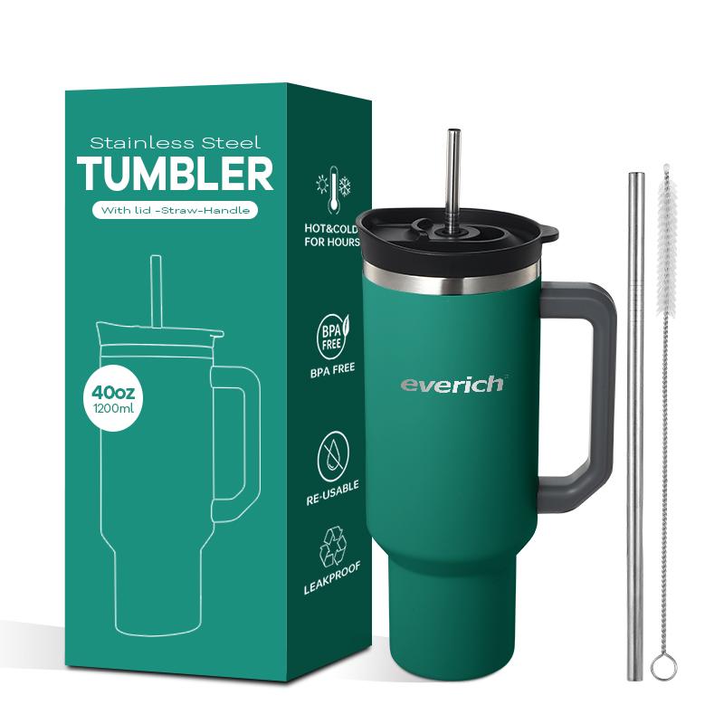 40 Oz Tumbler Double Wall 304 Stainless Steel Insulated Wide Mouth Car Tumbler Cup With New Handle And Straw Cover Vacuum Car Cup
