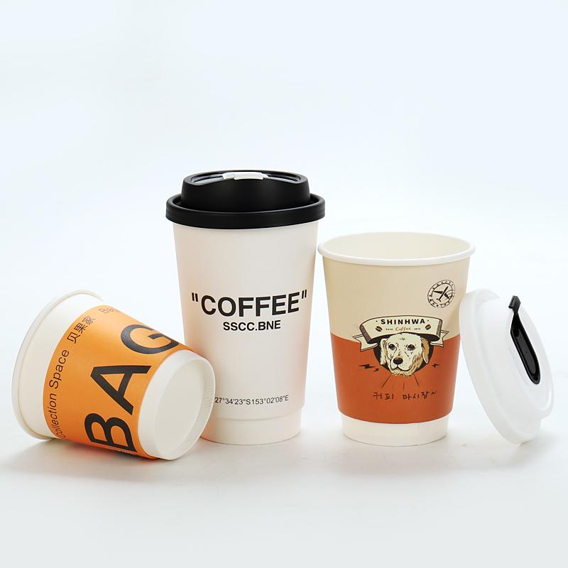 Custom Logo Printing Disposable 8 Oz 10 Oz 14 Oz 16 Oz 22 Oz Double Wall Coffee Paper Cup With Lid