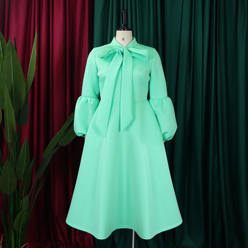 New Women's Elegant Elegant Women's Puff Cuff Large Skirt High Waist Women's Office Dress